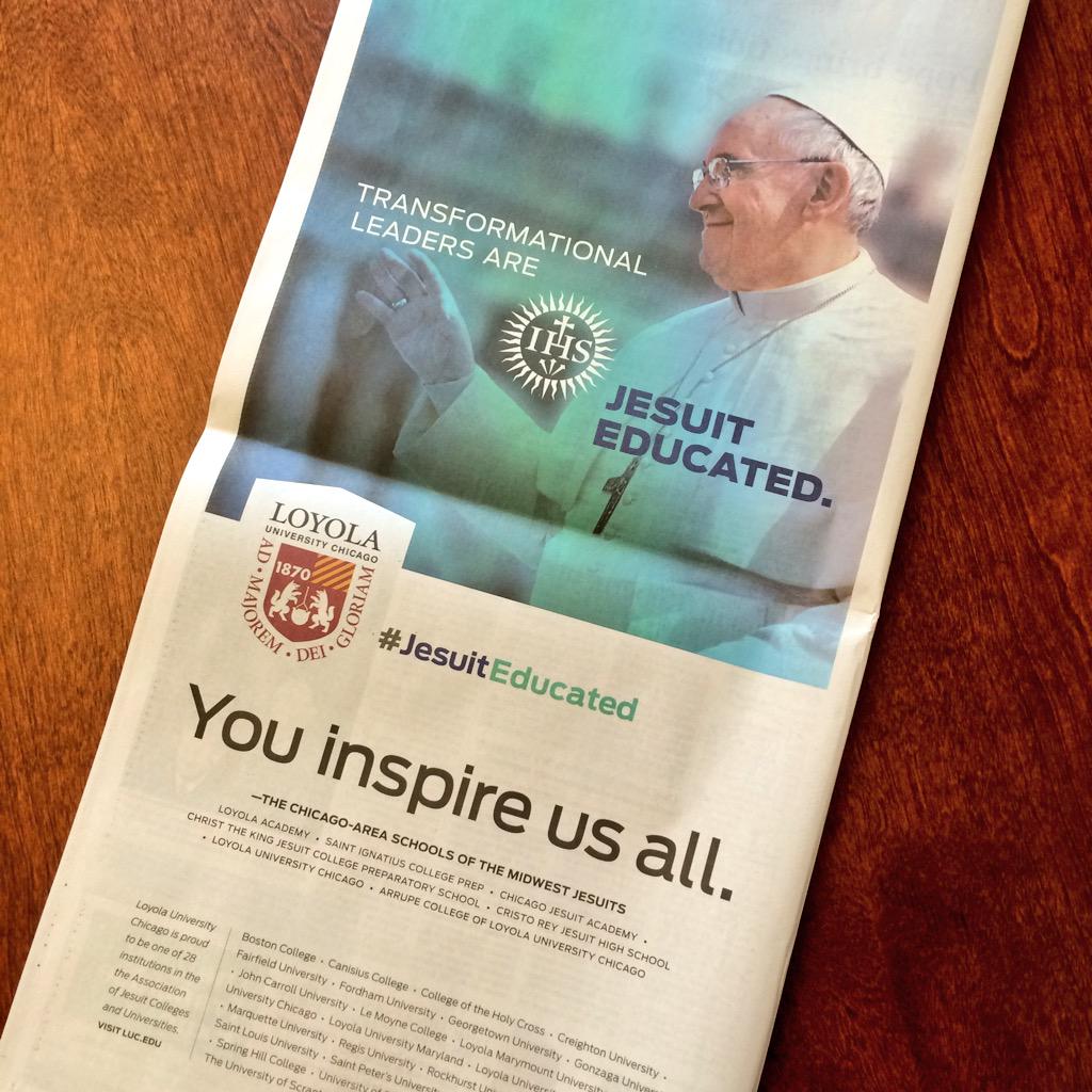 LoyolaChicago's tweet photo. Starting this week inspired by @Pontifex's trip to the US. #JesuitEducated #HigherEdWithPope http://t.co/CTbnspqor3