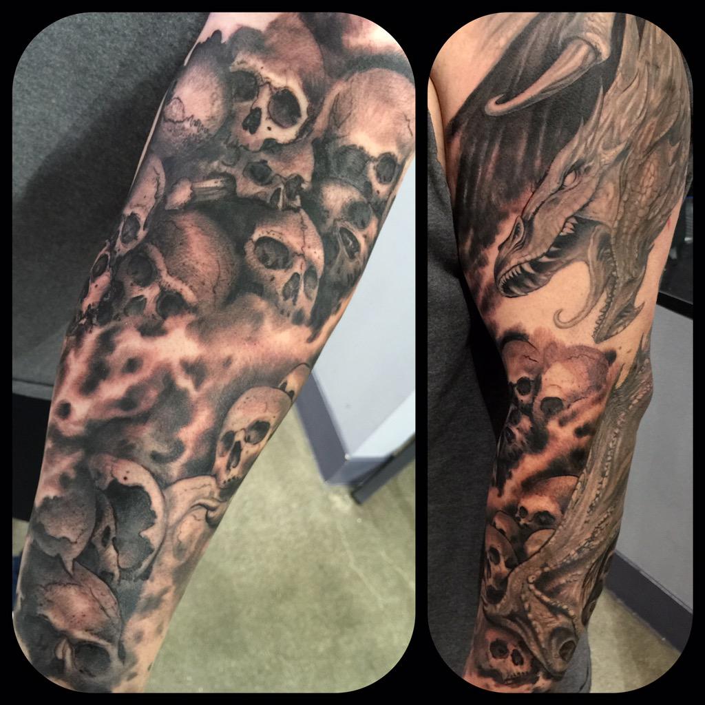 Angel and Skull Sleeve Tattoo by Matt Morrison: TattooNOW