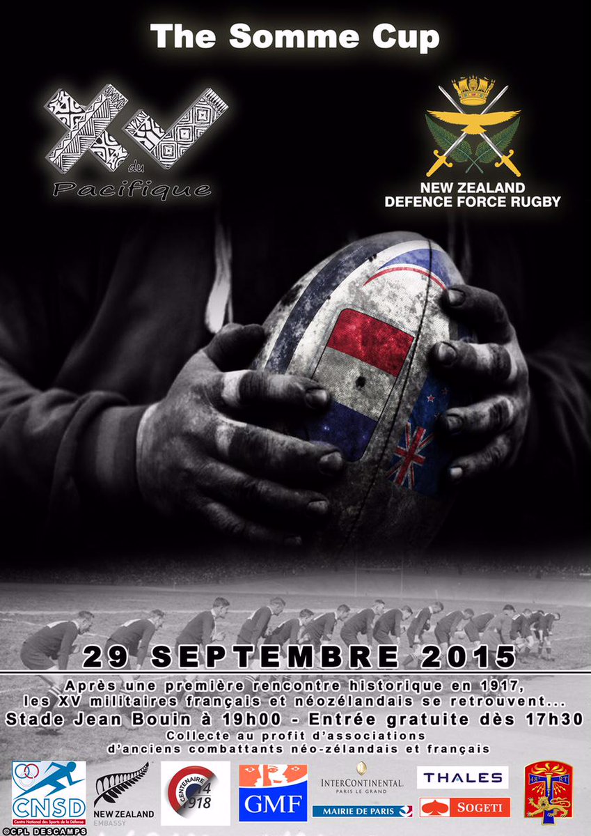 L'équipe militaire du XV du pacifique contre les forces armées néo zélandaises, c'est demain au stade <a href="/JeanBouinParis/">Stade Jean Bouin</a>