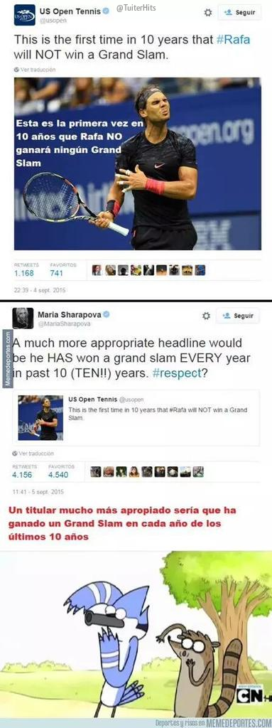 TuiterHits's tweet photo. Muy grande Sharapova defendiendo a Rafa Nadal. http://t.co/ddR9MlnUXa