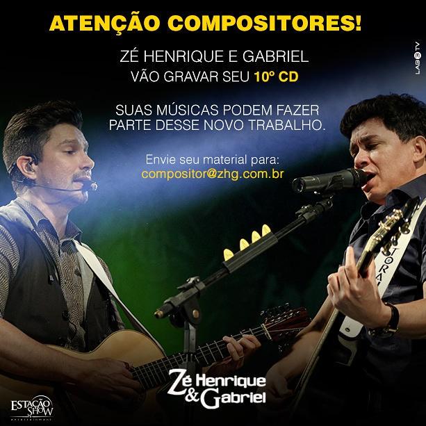 oficialZHG's tweet photo. Atenção compositores! Olha que novidade legal! Vem aí o CD número 10! Aguardamos vocês! #CD10ZéHenriqueeGabriel http://t.co/ISgrP1KObO