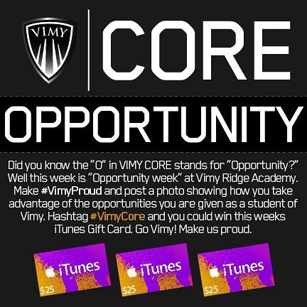 VimyAcademy's tweet photo. This week's contest!! Read the details. Don't forget #VimyCore Winner will be announced Friday at Lunch!! #VimyProu… http://t.co/zurvD9KHY2