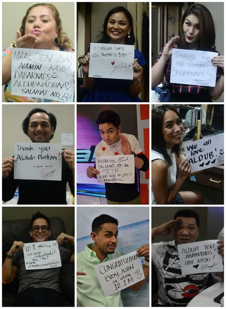OFCALDUBBOHOL's tweet photo. We love you all too
@EatBulaga 
@aldenrichards02 
@mainedcm 
#ALDUBTheTRIALS http://t.co/9ERETadW2z