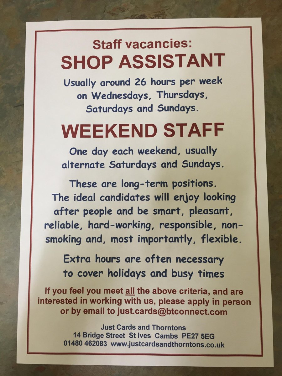 Do you know anyone who would like to work with East Anglia’s best independent greeting card retailer 2015?