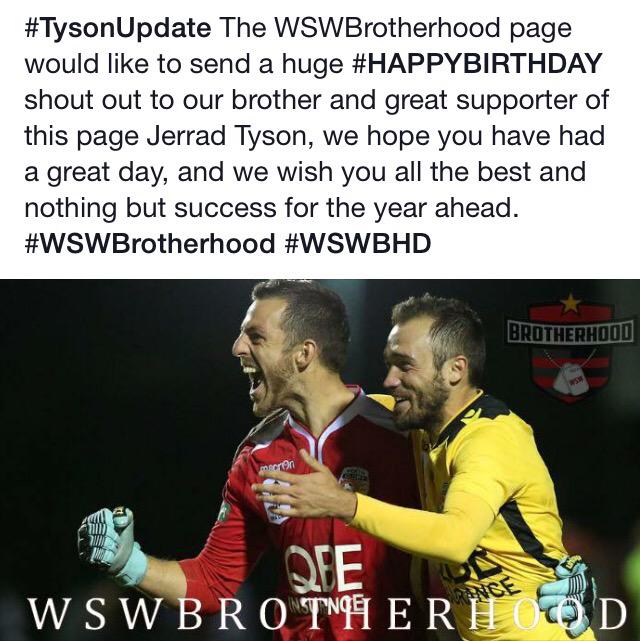 WSWBrotherhood's tweet photo. #TysonUpdate the #WSWBrotherhood page sends s huge happy birthday to our brother @jerradtyson #WSW http://t.co/XmmlCfzZYy