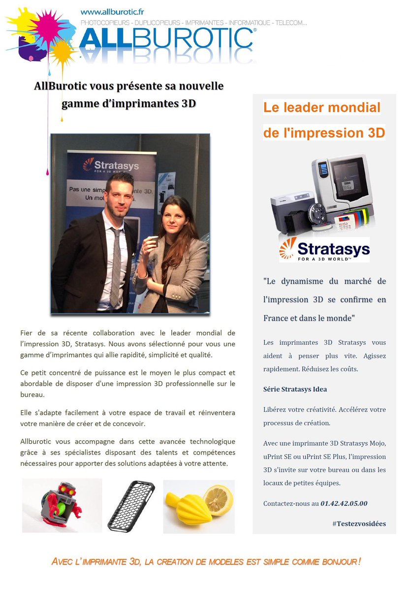 AllBurotic's tweet photo. Grâce à la progression de la technologie d’impression 3D, Allburotic vous accompagne dans vos projets! #stratasys #3d http://t.co/7YPixcyMsj