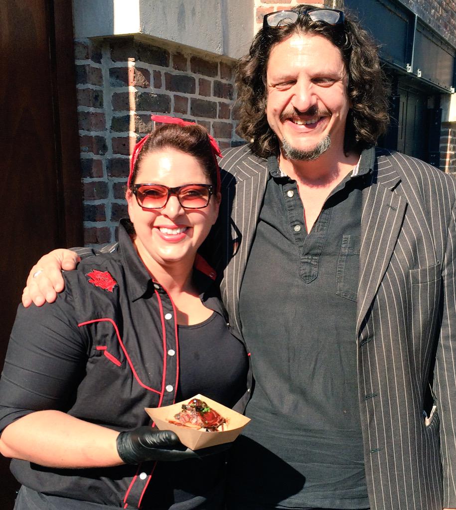 hangfirebbq's tweet photo. Hang Fire Sam still elated after feeding one of her heroes at #Meatopia2015 Will be seeing him at @StDonats in Feb http://t.co/kqg4vddifC