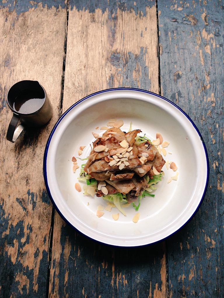 Today's Lunch Special: Slow cooked Pork Shoulder, Savoy cabbage, Almonds and Gravy. It'll cure the #Mondayblues