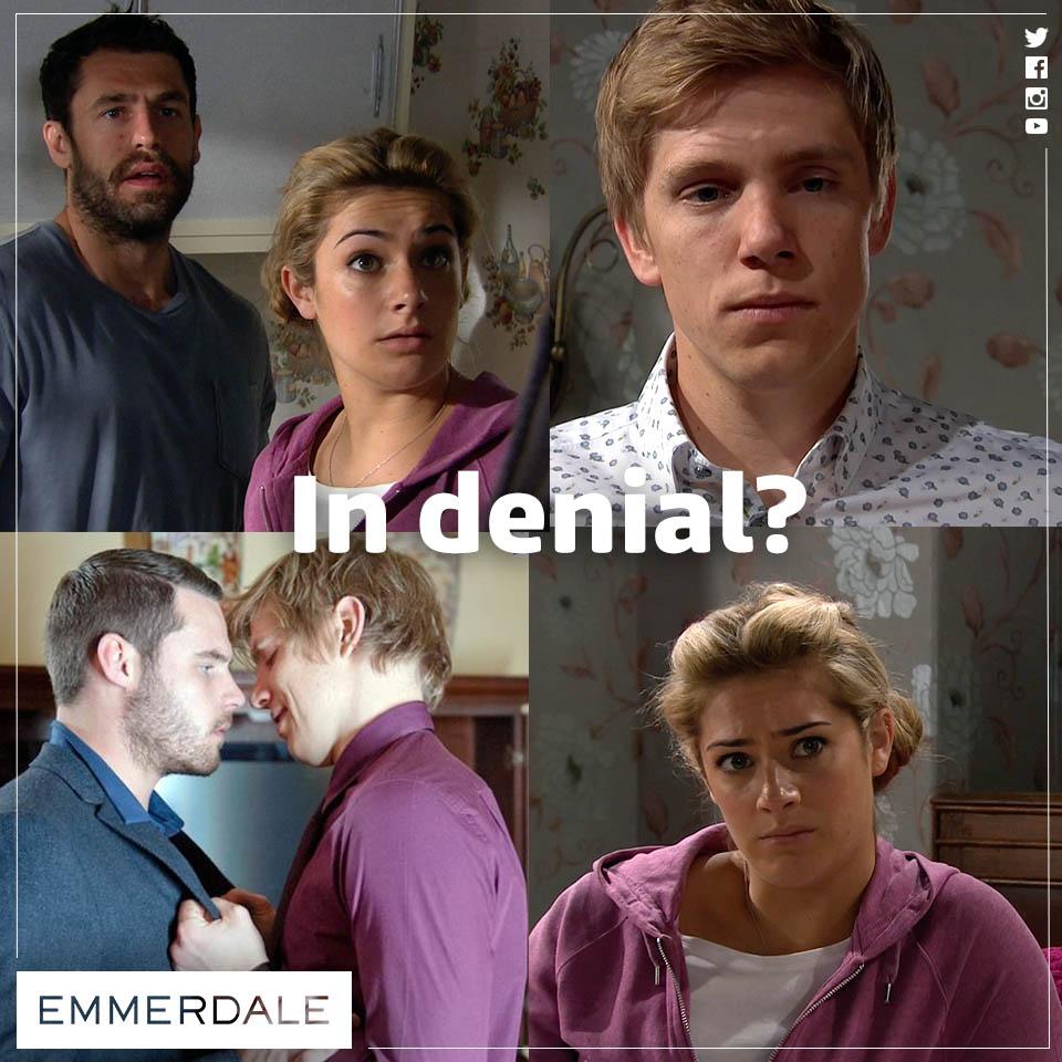 emmerdale's tweet image. How long can Robert be in denial about his love for Aaron? #Emmerdale