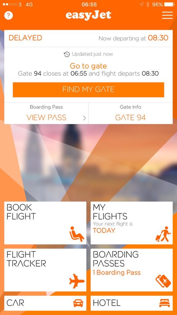 apcj's tweet photo. @easyJet what's up with this delay on the app - staff know nothing about it. Gate closes 95 mins before departure?? http://t.co/cSVgwt57sk