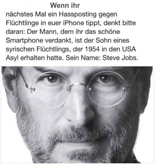 TAKEaCiCi's tweet photo. #Stevejobs was a #Syrian Refugee too, think before you act! Thanks @Sascha_Eschmann for this! #togetheroneworld http://t.co/CLMV9ED5zr