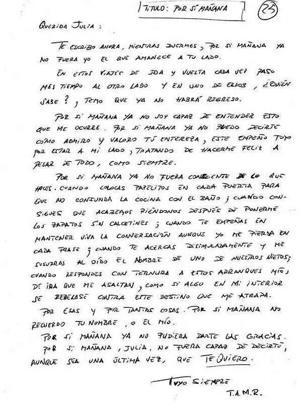 21 de Septiembre 🙇🏻#DiaMundialAlzheimer Un buen momento para compartir la carta de un enfermo de Alzheimer a su mujer