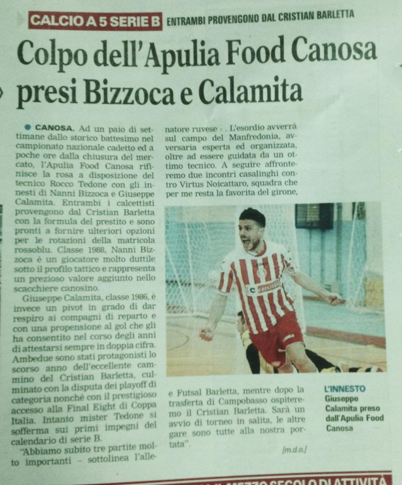 asdfutsalcanosa's tweet photo. Dalla @LaGazzettaWeb di oggi 21.09.2015

#ApuliaFoodCanosa #serieB #calcioa5 http://t.co/CC6kAzZvv5