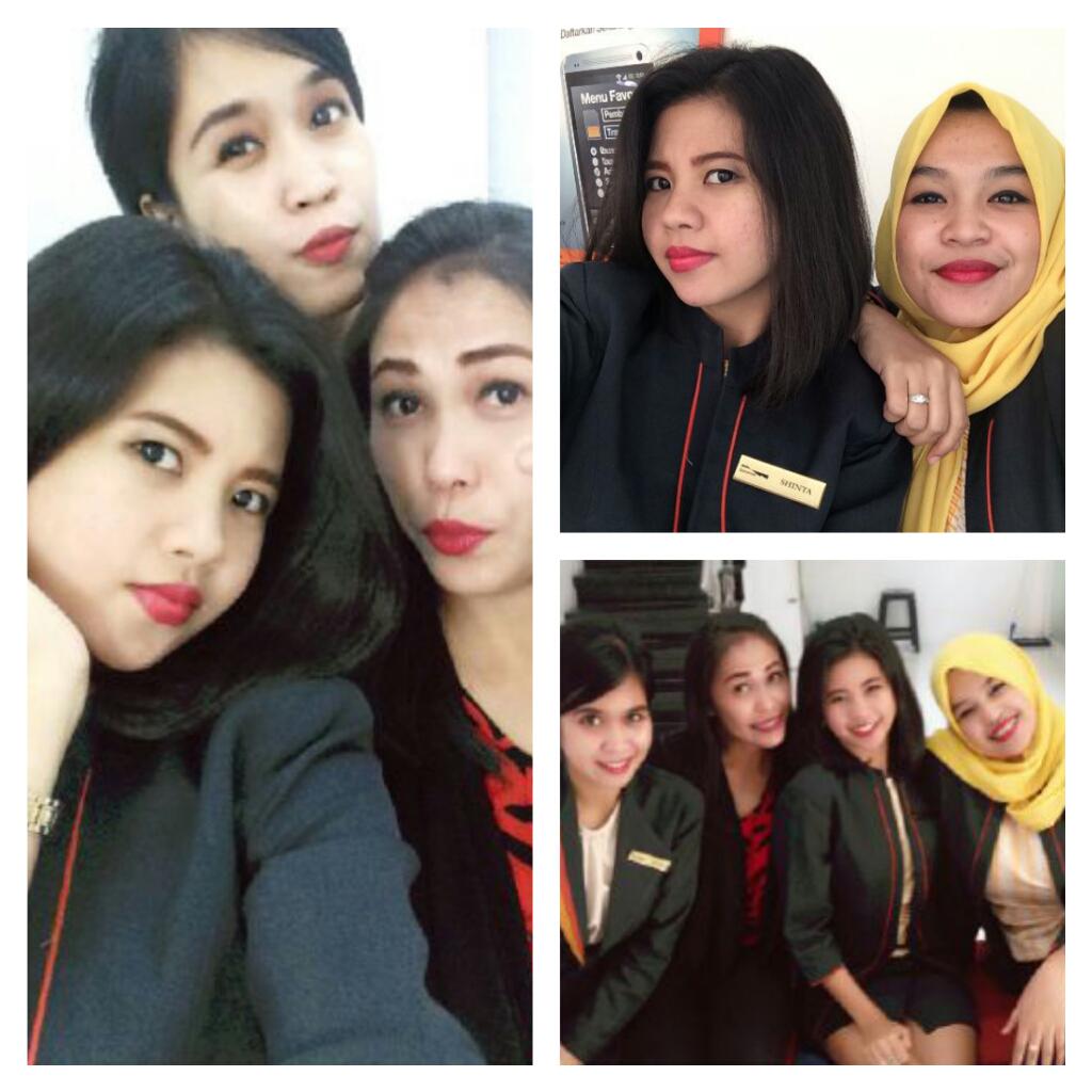 shintaFEGA's tweet photo. Biar sdh siang begini qt msh pnya senyum indah u/ nasabah dari @REVLONid . Cuamik ga si @netmediatama #LipsinHDxNET http://t.co/O8sEAr94m2