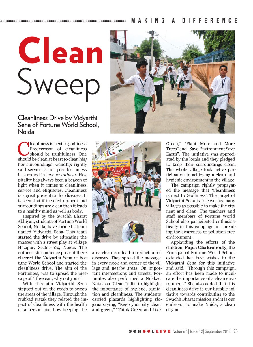 Clean Sweep by Vidyarthi Sena Of Fortune World School Noida. 
 #SwacchBharat #MakingDifference #SchoolLIVE