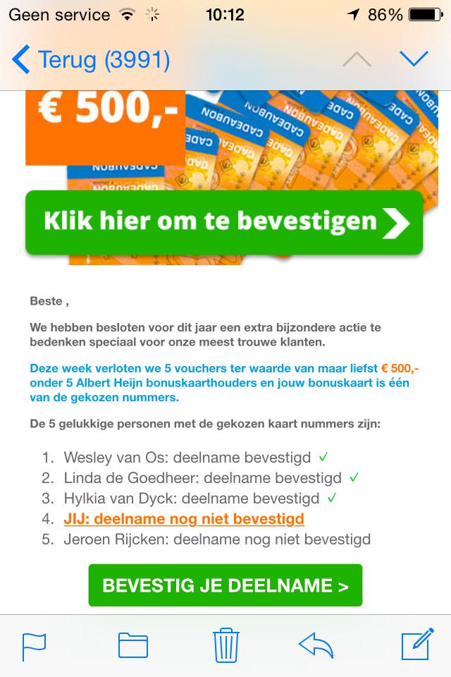 Jeffarto's tweet photo. @albertheijn is dit een echte AH ACTIE of spam? http://t.co/3vUyAATiyE