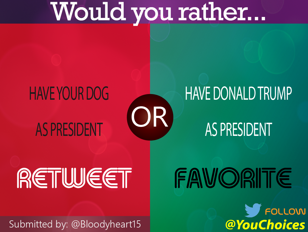 YouChoices's tweet photo. Your dog or Trump? http://t.co/EoXLJIOwMt