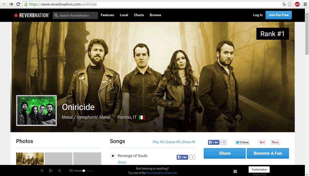 Oniricide's tweet image. We can't believe it! We reach the #1 on ReverbNation's Poirino Chart! 
Thank you all!