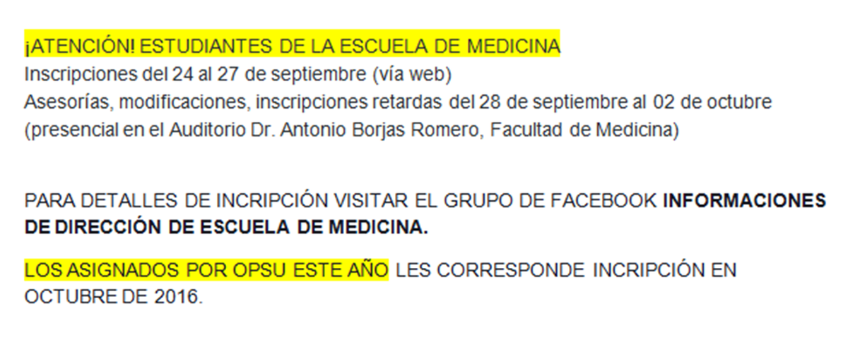FmedLUZ's tweet photo. ¡ATENCIÓN! ESTUDIANTES DE LA ESCUELA DE MEDICINA. Favor RT http://t.co/3NOxECMOvX