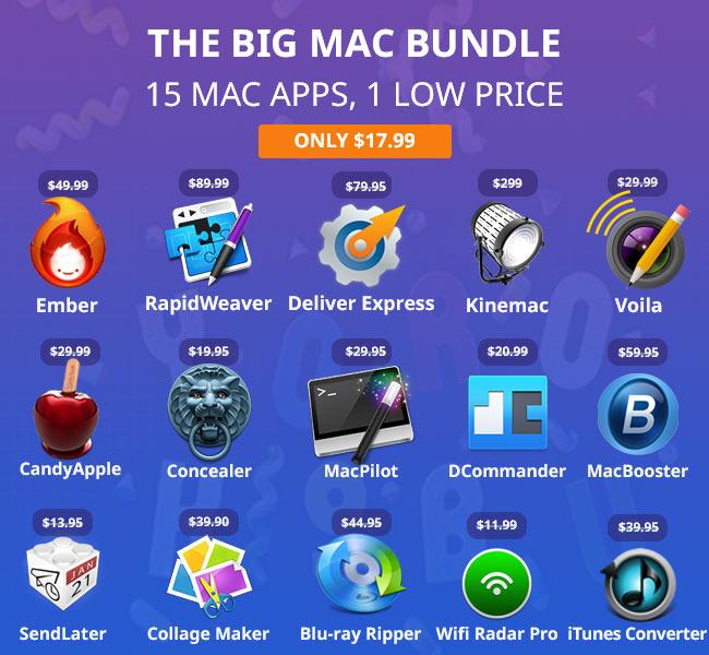 devsnippets's tweet image. The Big Mac Bundle: 15 Mac Apps for $17.99 FT. Ember, RapidWeaver, Kinemac + 12 Top Rated apps bundlehunt.com