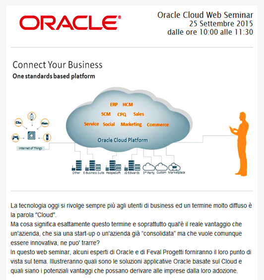 Feval_Oracle's tweet photo. #NoidiFeval ven 25 settembre ti invitiamo con @OracleItalia al seminario online sui sistemi #Erp in #cloud #business http://t.co/GbGIrwotaW