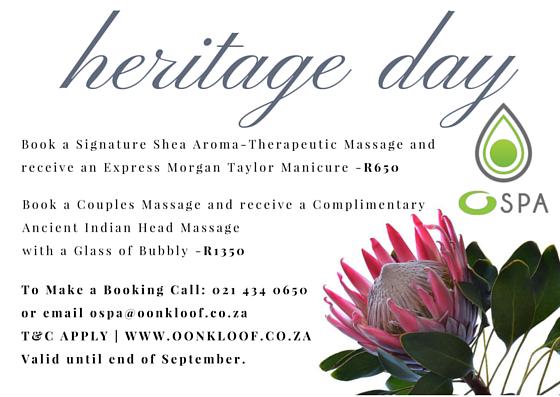 OonKloofHotel's tweet image. Come and Celebrate Heritage Day at the O Spa  
Call: 021 434 0650 to make an appointment #HeritageDay #CapeTown #Spa