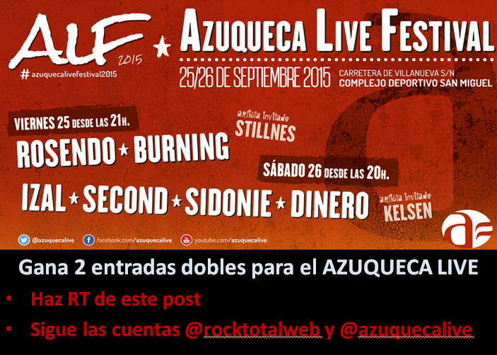 RockTotalweb's tweet photo. Sorteamos 2 ENTRADAS DOBLES para el @AzuquecaLive Sencillo: RT post y sigue las cuentas ##azuquecalivefestival2015 http://t.co/mHwrxDNHXC