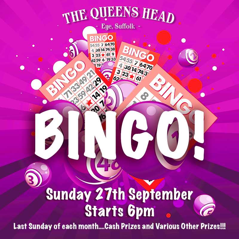 Bingo this Sunday - 27th September. Last Sunday of each month….Cash Prizes and Various Other Prizes!!!