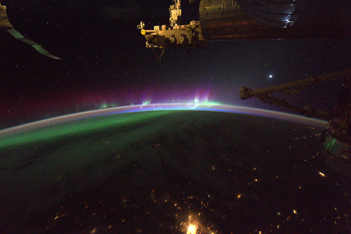 By morning's Northern lights. Good morning from <a href="/Space_Station/">International Space Station</a>! #YearInSpace