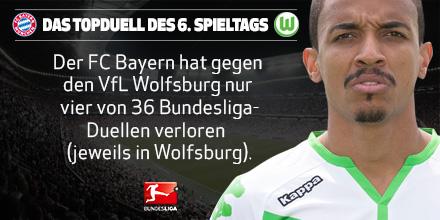 Bundesliga_DE's tweet photo. Die Bilanz des @FCBayern gegen den @VfL_Wolfsburg sehr positiv. #Topduell #FCBWOB http://t.co/UYjnMnbxo7 http://t.co/WuoNhifBJH