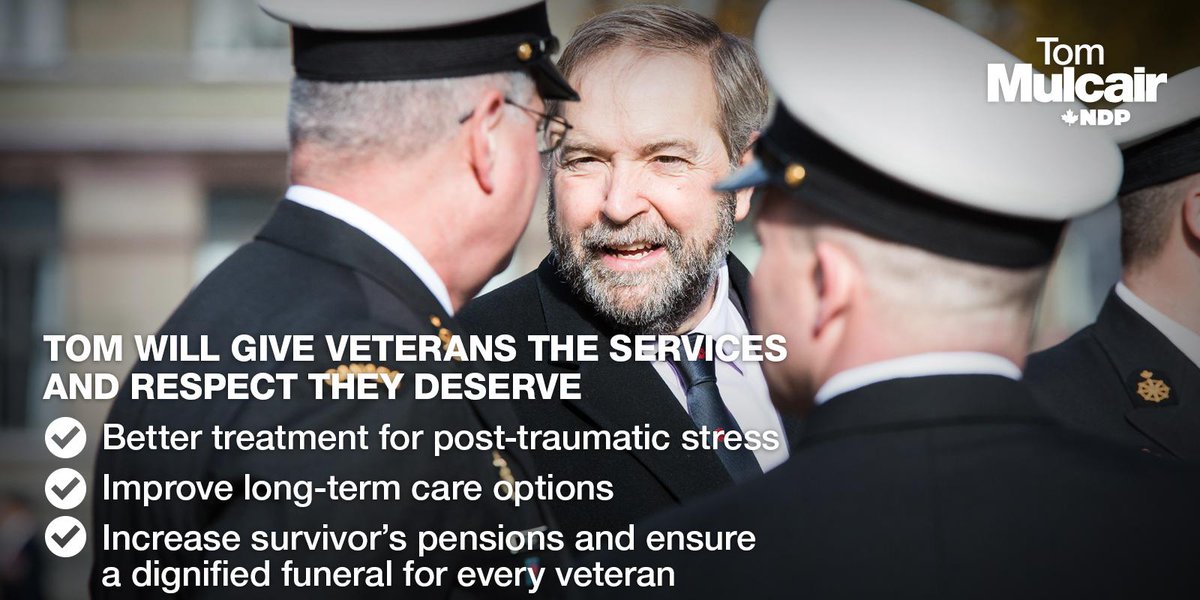 ThomasMulcair's tweet photo. The #NDP will honour the sacrifices of our veterans &amp; provide the services &amp; benefits they’ve earned. #Ready4Change http://t.co/s4uCo1FtA6