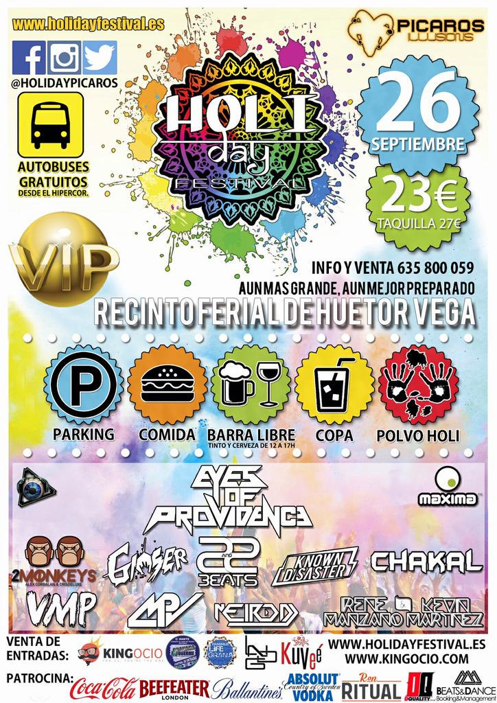 EntradasGranada's tweet photo. Llega a Granada HOLI DAY FESTIVAL el 26 de Septiembre en el Recinto Ferial de Huetor Vega🙌💥🎉Entradas 23€ 👉635800059 http://t.co/vzL1MaUzdG