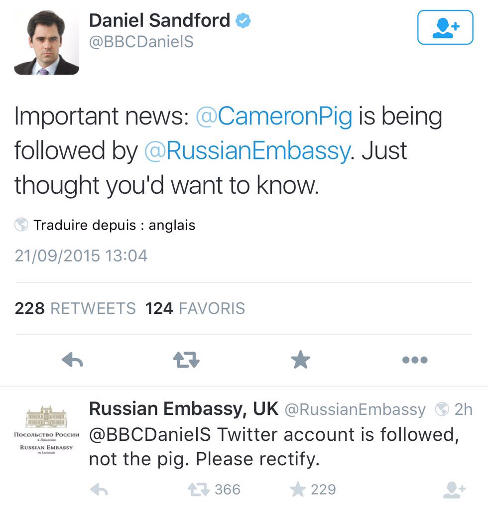 Geooorges's tweet photo. L'ambassade russe π·πΊ a du serious tweet game #piggate π· #pleaserectify http://t.co/gNrUICvzog