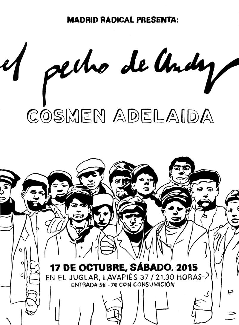 31canciones's tweet photo. .@madrid_radical anuncia próximo concierto de #Octubre con #ElPechodeAndy y @cosmenadelaida en @SalaJuglar #Madrid http://t.co/y4OO5q9YQC