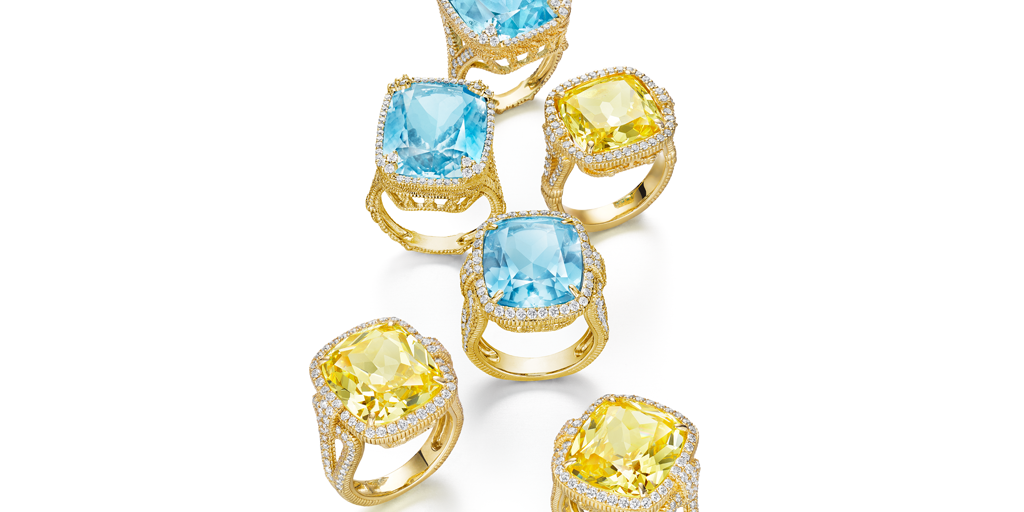 Turn heads with brilliant blues and eye-catching yellows. #JudithRipka #couture #gemstones