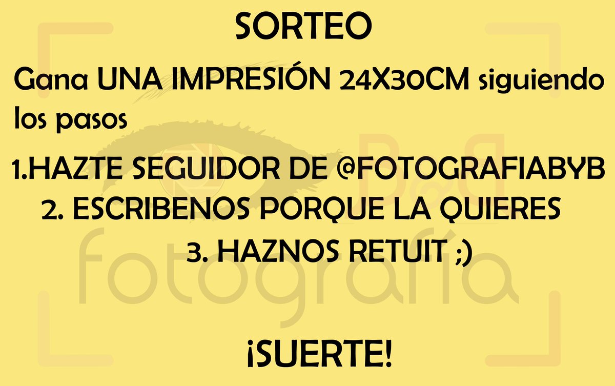 FotografiaByB's tweet photo. SORTEO DE UNA FOTOGRAFIA IMPRESA. PARA ENTRAR EN SORTEO SIGUE LOS PASOS TAL Y COMO SE INDICA. ¡SUERTE! @FotografiaByB http://t.co/drNkE7KvbV
