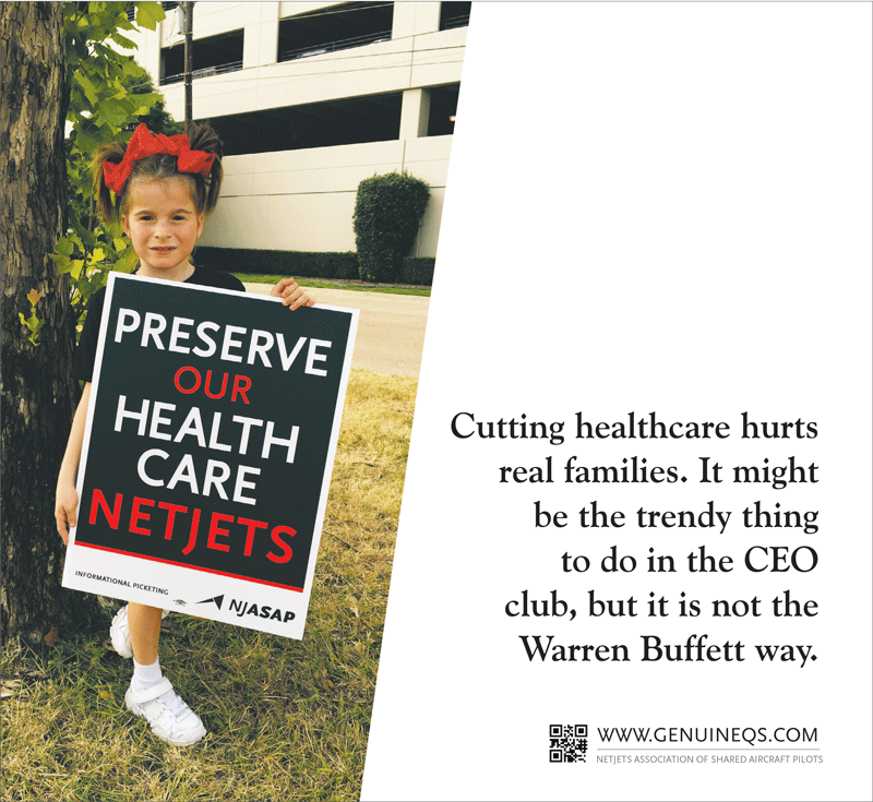 NJASAP's tweet photo. Pilot healthcare in #NetJets’s crosshairs | http://t.co/iErXu9Z6QI | #LaborDispute #NJASAP #NotTheBuffettWay http://t.co/WVQRpuTJfK