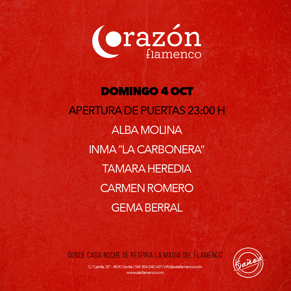 Y el domingo 4 de octubre vuelve "Corazón Flamenco" con el arte y el flamenco de cinco mujeres.