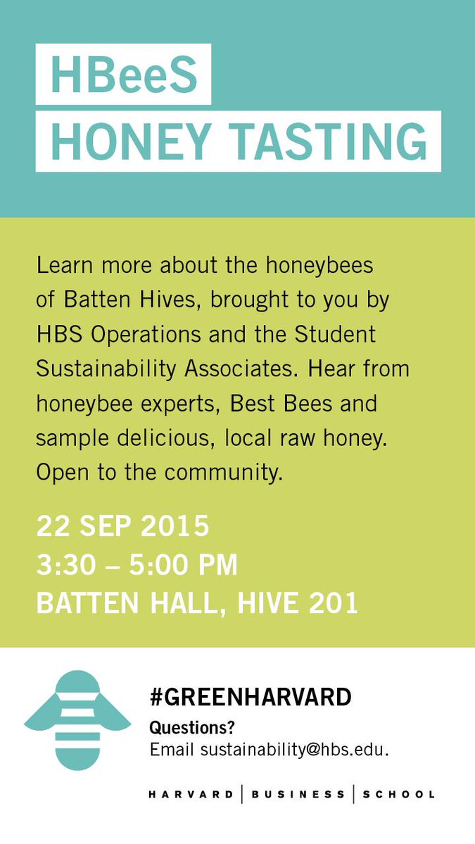 harvard_sustain's tweet photo. #HBeeS Honey tasting tomorrow @HarvardHBS, 3:30-5pm http://t.co/IublfPhVHm @BestBees http://t.co/tlf1m24ZVQ