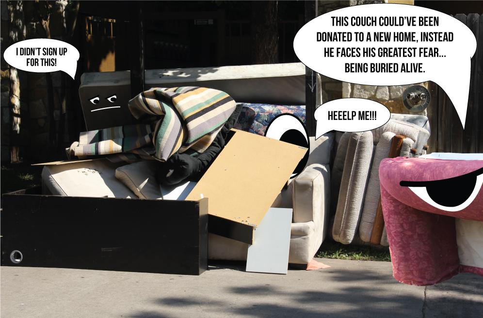 SadCouchATX's tweet photo. Help keep your old couches from living their worst fears and #donate them to a new home! #BuriedAlive #SadCouch #ATX http://t.co/3hGBKGZZYX