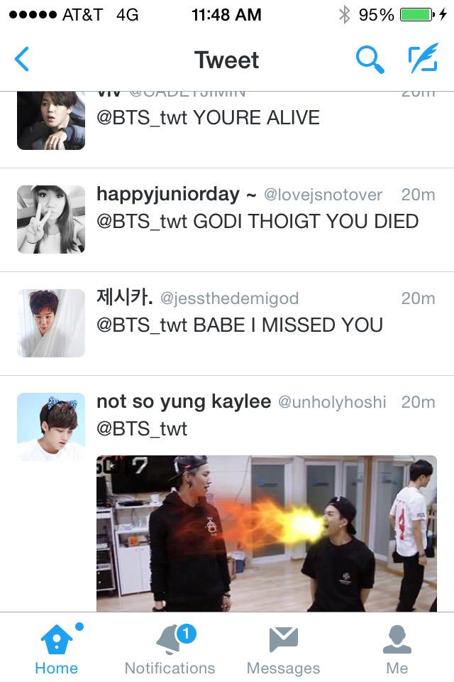 EmSushi7's tweet photo. These tweets are killing me hahaha #YoureAlive #YourNotDead hahaha @BTS_twt πππππ http://t.co/ZX7NLzSWzK