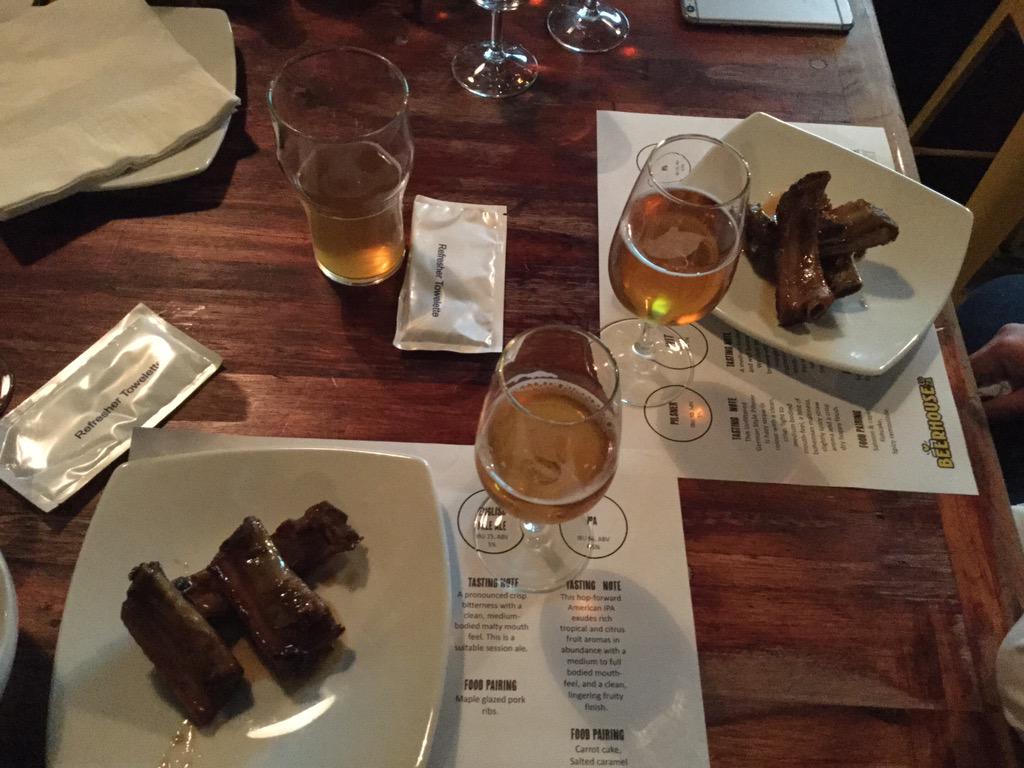 Jazz9925's tweet photo. Pork ribs and Beer..... #Heaven #MeetTheBrewers @BEERHOUSE4ways @wdstckbrewery http://t.co/Hsmj2FjvKE