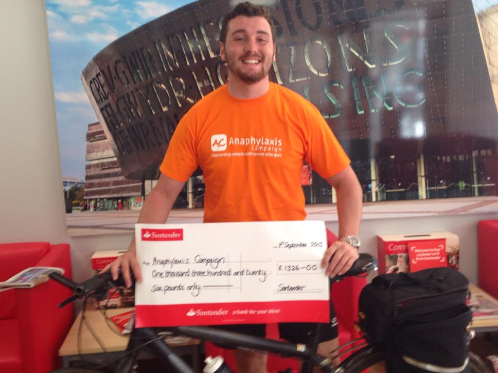 addead2's tweet photo. @Anaphylaxiscoms just finished a 250 bike ride and raised ��1326!! http://t.co/Ufw9tif27a