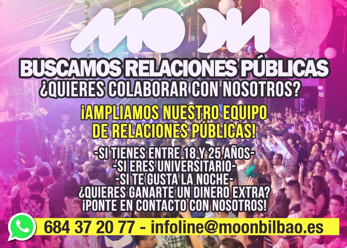 MoonBilbao's tweet photo. ¡Ampliamos equipo de RRPP! Buscamos a los más alocados universitarios de Bilbao, ¡ponte en contacto con nosotros! http://t.co/HxOSOzdOGT