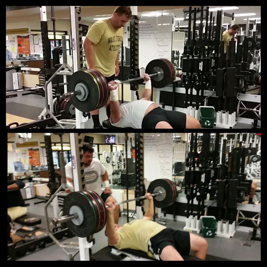 CoachSion's tweet photo. My #MeatWads crushed it today!
Their last set of bench:
@MTVsJohn - 6 @ 159k/350
@MaxAdams99 - 8 @ 145k/319
#WFThrows http://t.co/vjdCiiapF6