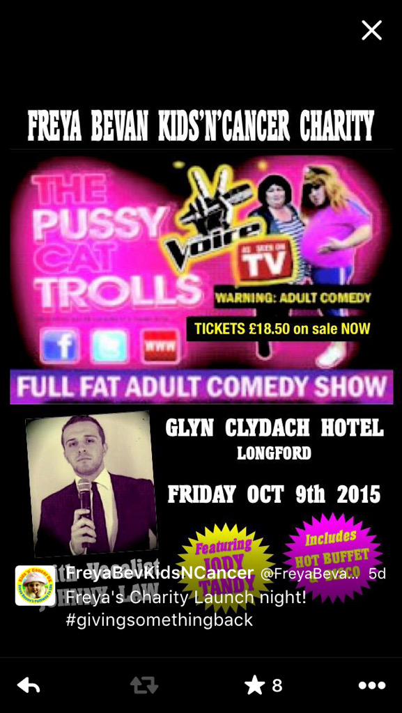 Still tickets available Oct 9th #givingsomethingback @Kidsncancernews #freyabevan