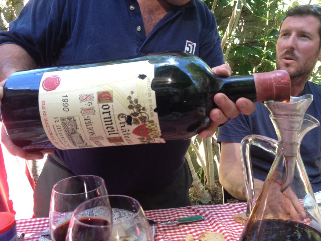 AndrewBlackwine's tweet photo. Highlight of the harvest meal. A 5-litre 1990 Cormeil Figeac. Rich, generous, velvety. Stunning http://t.co/VsC3oqqf1n