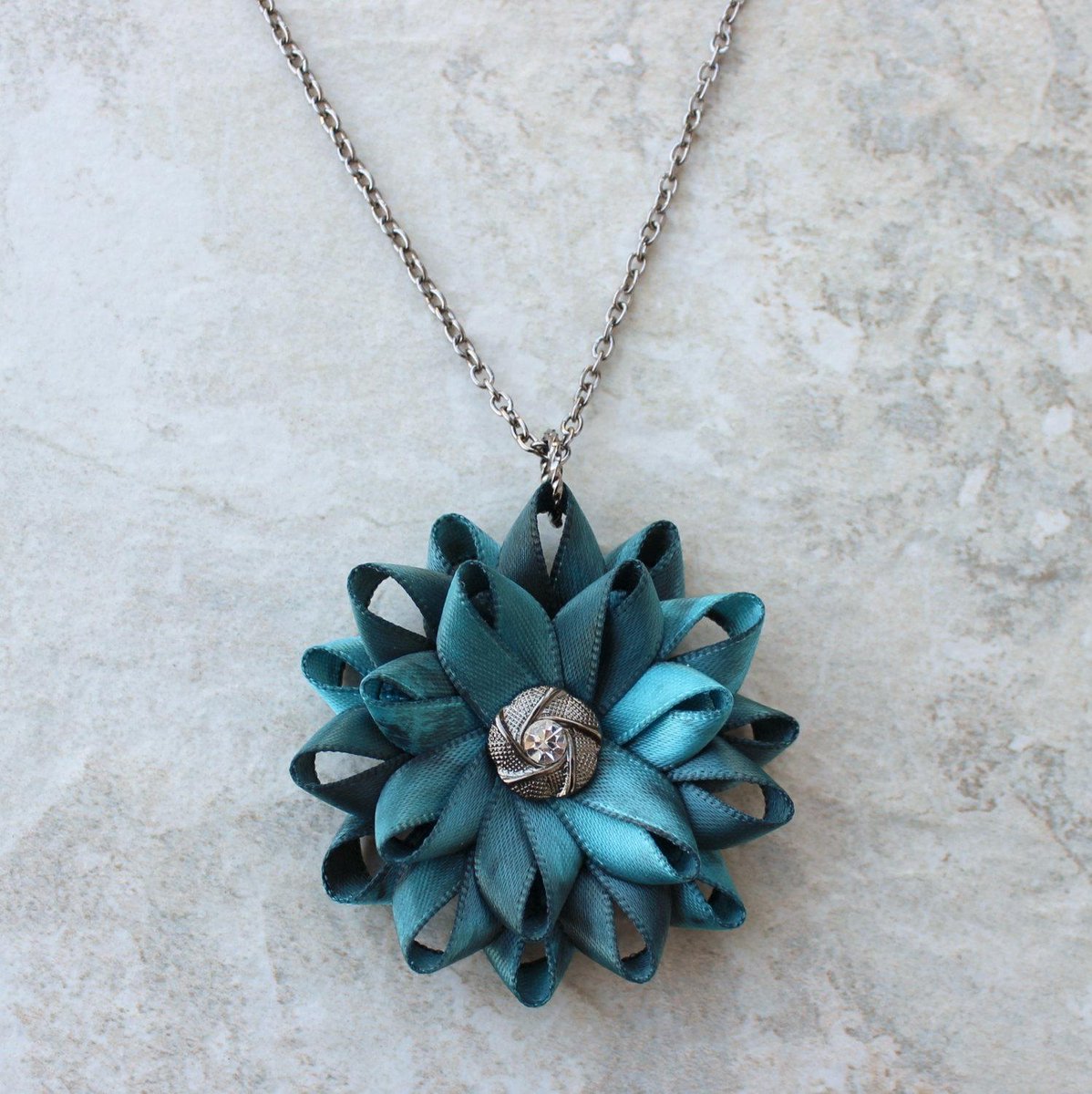 Flower Pendant Necklace, Teal Necklace, Teal Flower Necklace, Teal Bl… etsy.com/listing/226318… #Jewelry #TealJewelry