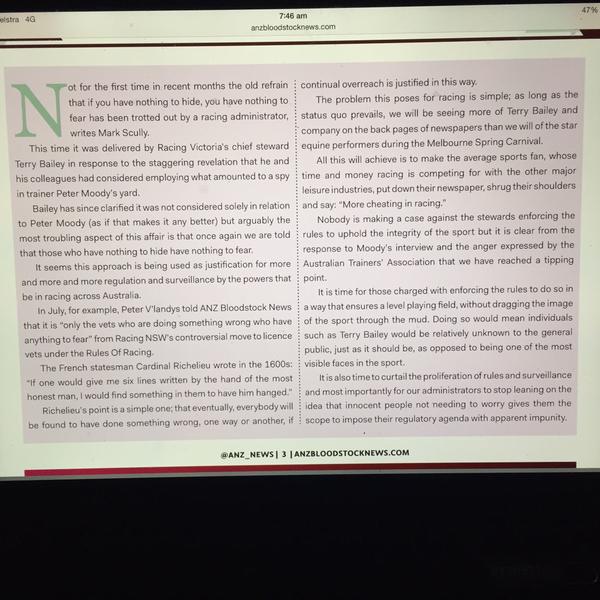SMBloodstock's tweet photo. Best piece I've seen on the subject. Present situation akin to AFL umpires being the stars of the show! #novel1984 http://t.co/FvMdJ1Uz1l