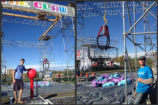 #RJCCalgary's Kevin &amp; Geoff at The Claw, a crowdstopping giant arcade game designed by #RJCvolunteers for <a href="/Beakerhead/">Beakerhead</a>